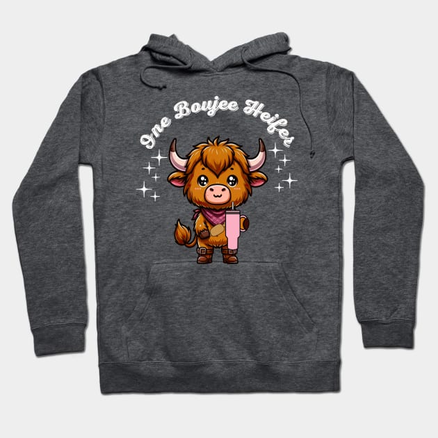 Boujee Heifer Highland Cow Valentines Day Farmyard Animal Hoodie by SilverLake